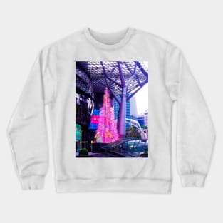 Street Christmas tree decoration in pink neon lights Crewneck Sweatshirt